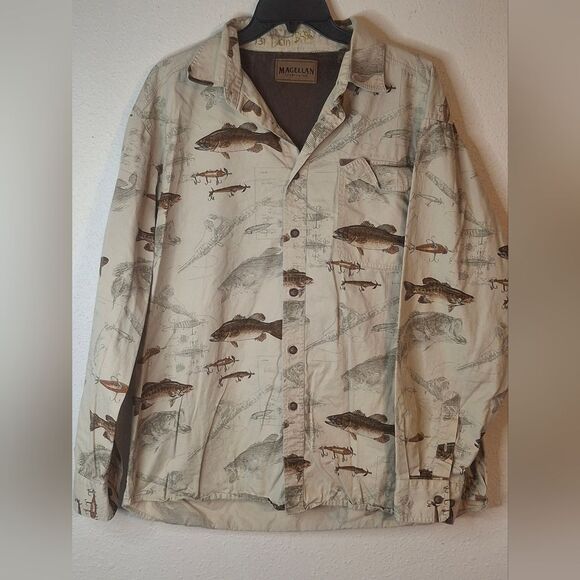 Magellan Outdoors Tan and Brown Button down Shirt size large - Picture 1 of 6